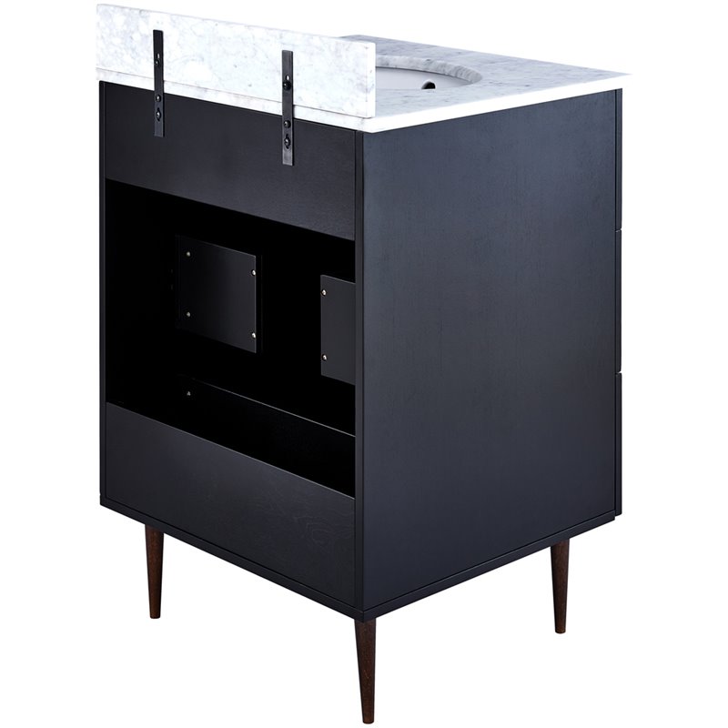 SEI Furniture Yatesling 2 Drawer Marble Top Bathroom Vanity in Black