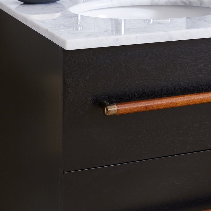 SEI Furniture Yatesling 2 Drawer Marble Top Bathroom Vanity in Black