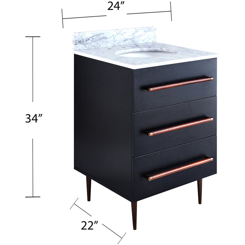 SEI Furniture Yatesling 2 Drawer Marble Top Bathroom Vanity in Black