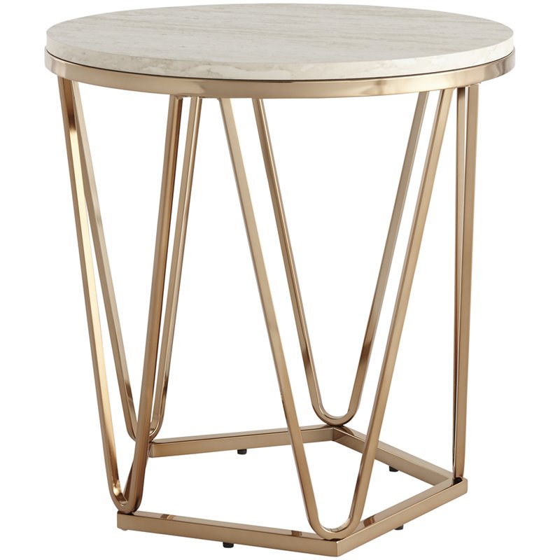 Sei Furniture Luna 22 Round Faux Stone, Stone Top End Table With Drawer
