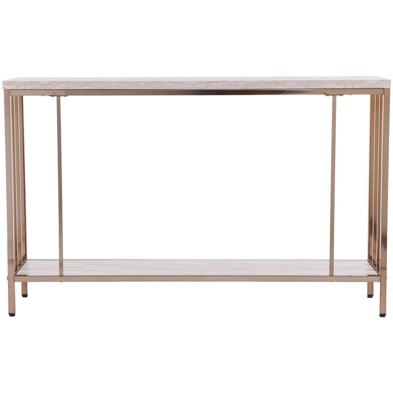 SEI Furniture Brexlyn Faux Stone Top Console Table in Champagne and White