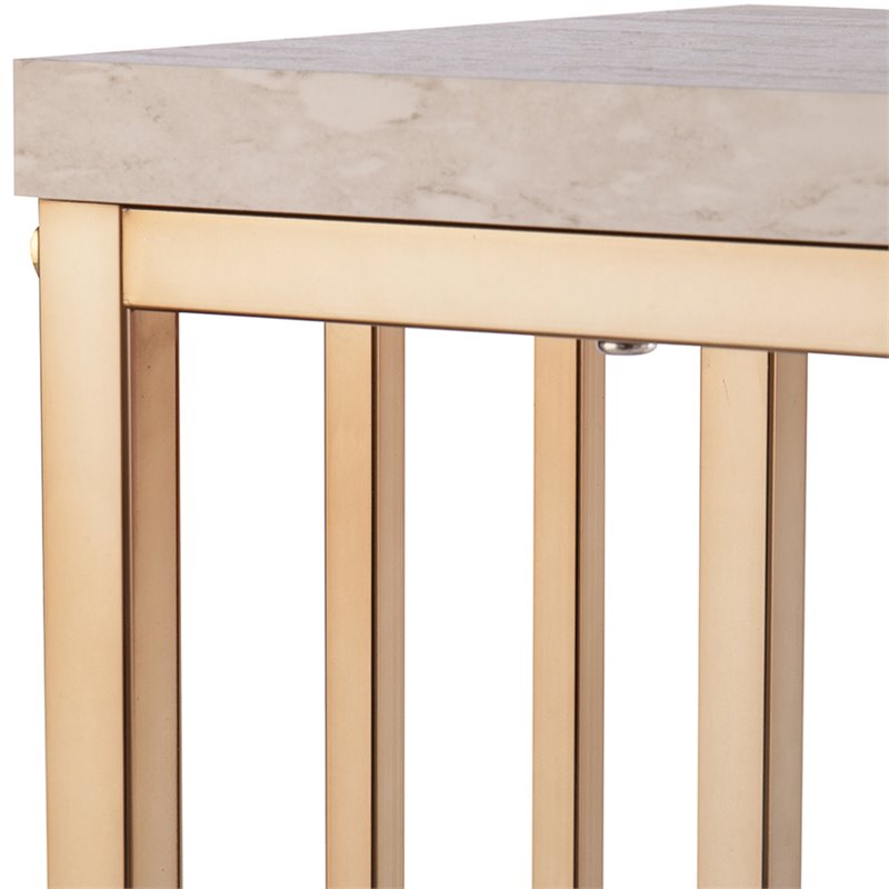 SEI Furniture Brexlyn Faux Stone Top Console Table in Champagne and White