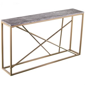 SEI Furniture Arendal 52&quot Faux Marble Top Console Table in Gold and Gray
