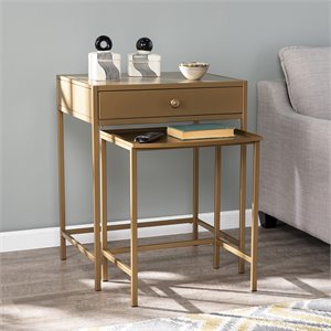 SEI Furniture Menteria 2 Piece Nesting Accent End Table Set in Brass