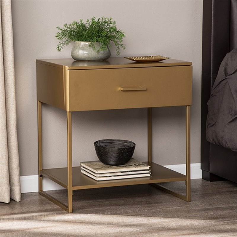 Southern Enterprises Theo 1 Drawer Metal Nightstand In Antique Bronze Hf5004