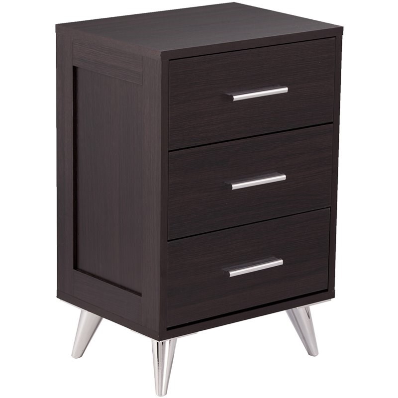 SEI Furniture Owen 3 Drawer Nightstand in Ebony and Chrome