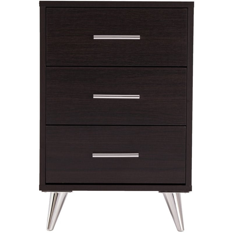 SEI Furniture Owen 3 Drawer Nightstand in Ebony and Chrome