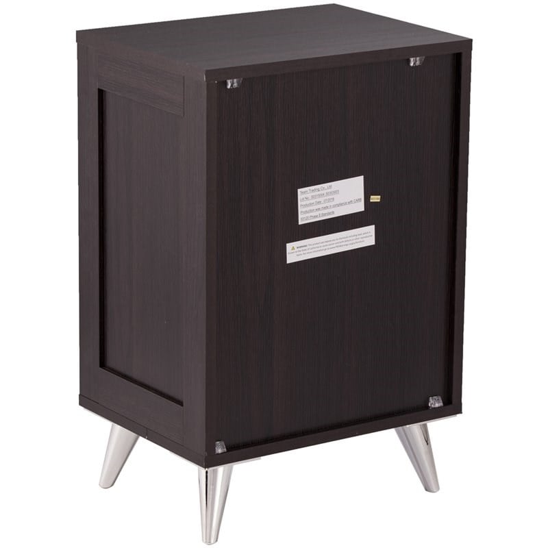 SEI Furniture Owen 3 Drawer Nightstand in Ebony and Chrome