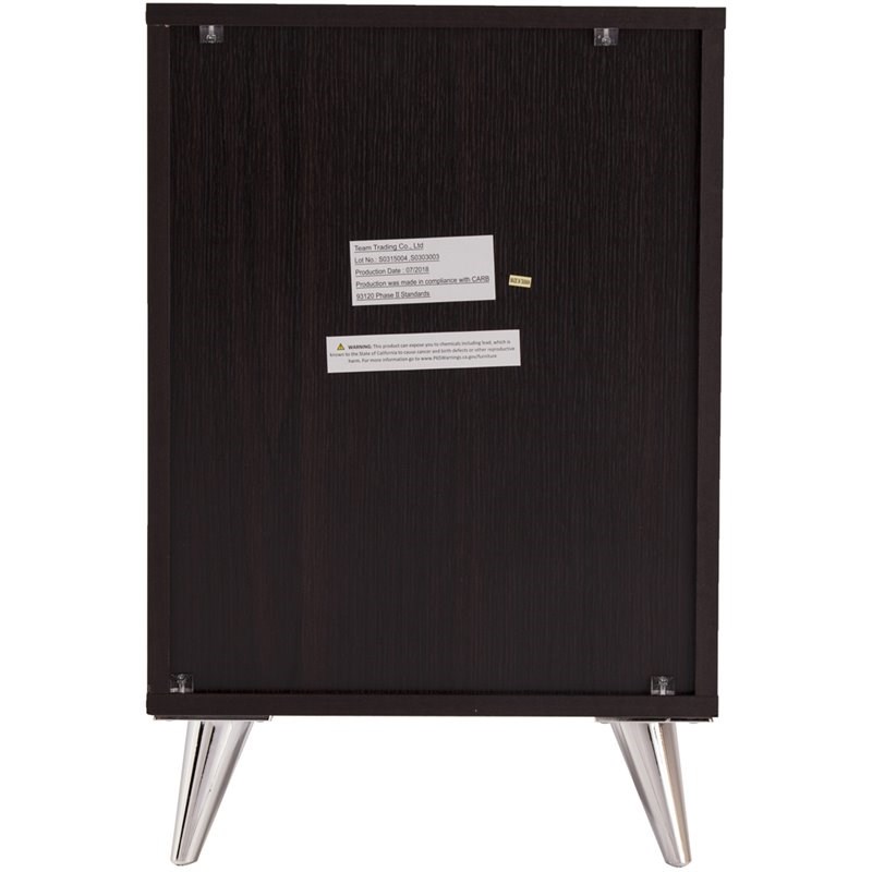 SEI Furniture Owen 3 Drawer Nightstand in Ebony and Chrome