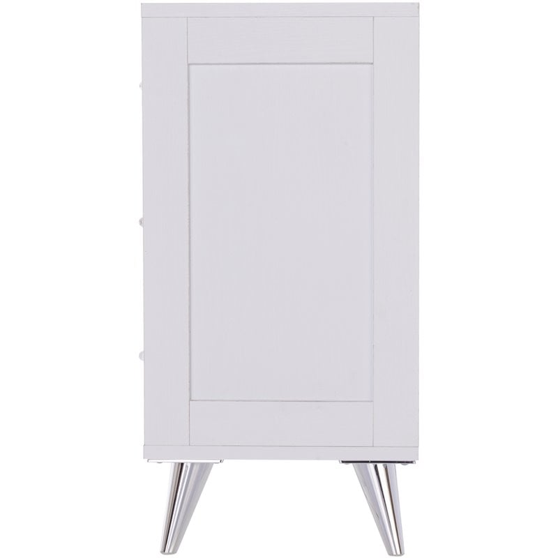 SEI Furniture Owen 3 Drawer Nightstand in White and Chrome