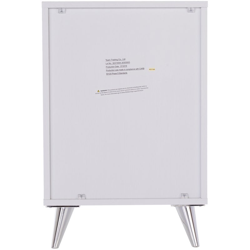 SEI Furniture Owen 3 Drawer Nightstand in White and Chrome