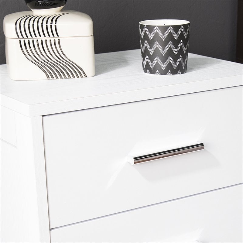 SEI Furniture Owen 3 Drawer Nightstand in White and Chrome