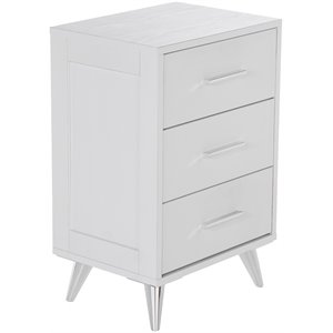 SEI Furniture Owen 3 Drawer Nightstand in White and Chrome