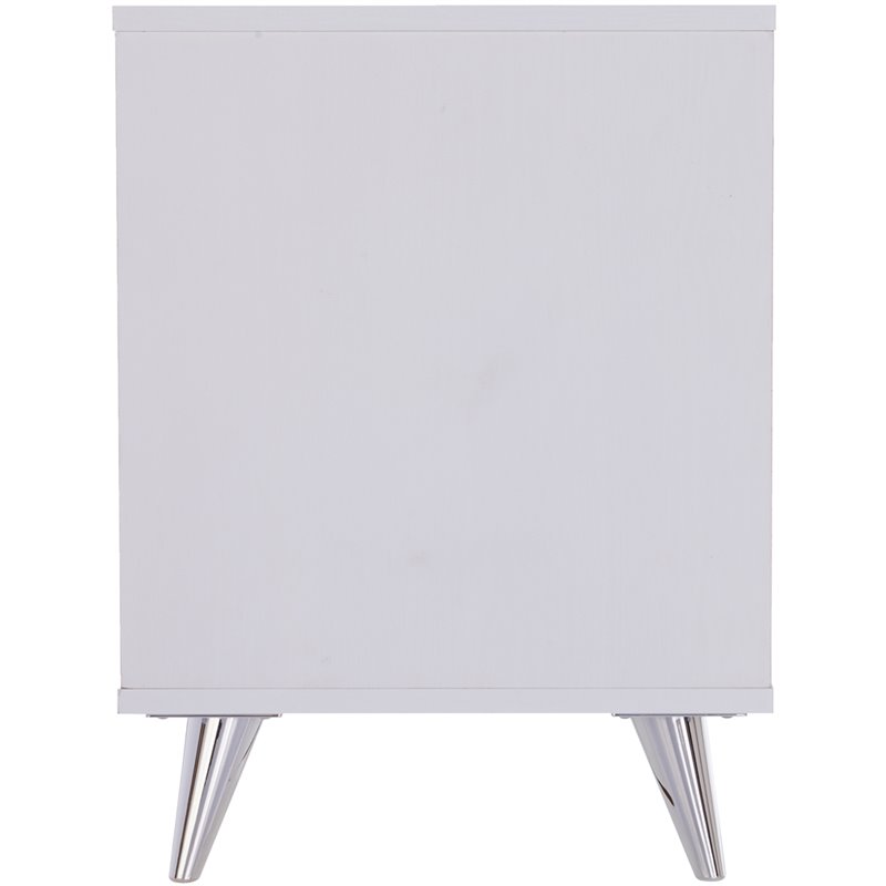 SEI Furniture Oren 3 Drawer Nightstand in White and Chrome
