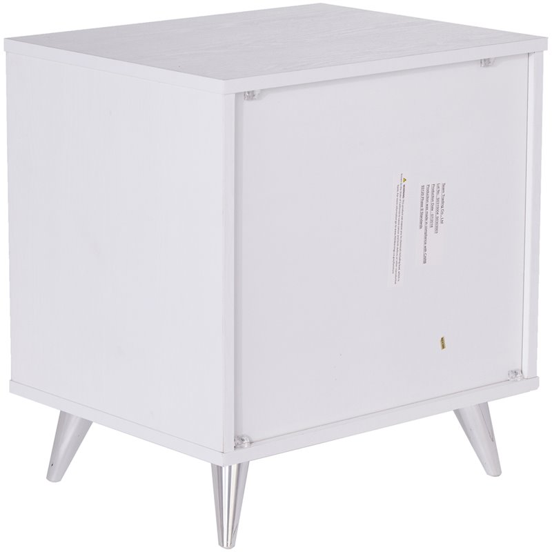 SEI Furniture Oren 3 Drawer Nightstand in White and Chrome