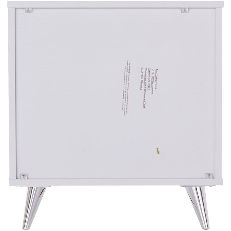SEI Furniture Oren 3 Drawer Nightstand in White and Chrome