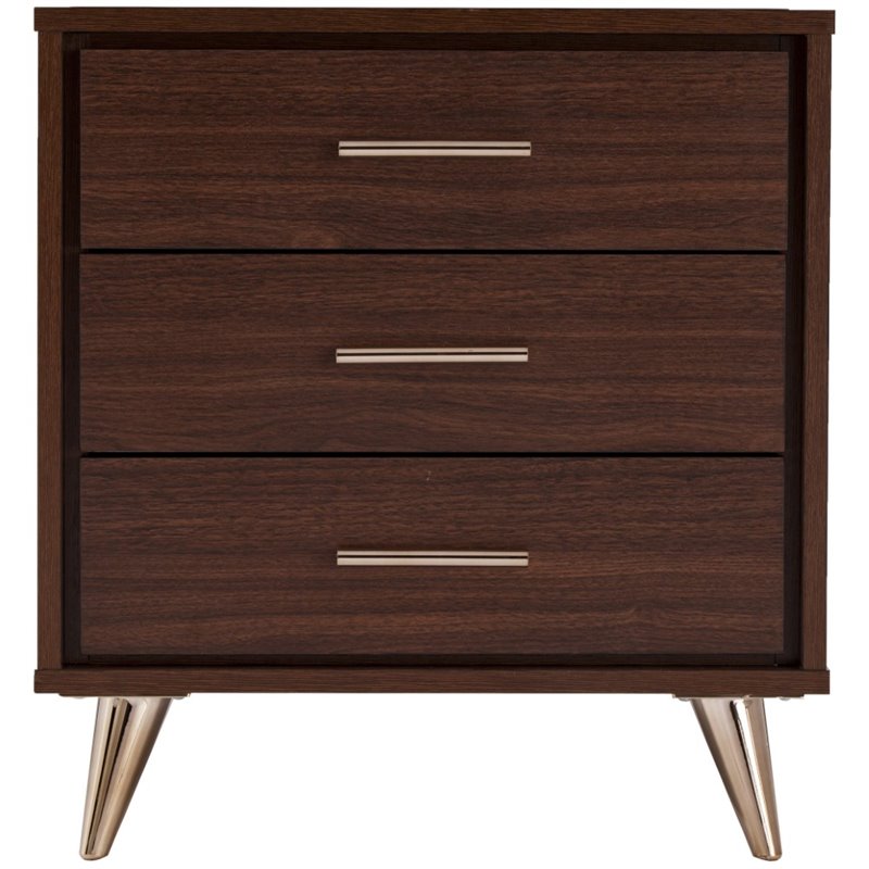 SEI Furniture Oren 3 Drawer Nightstand in Walnut