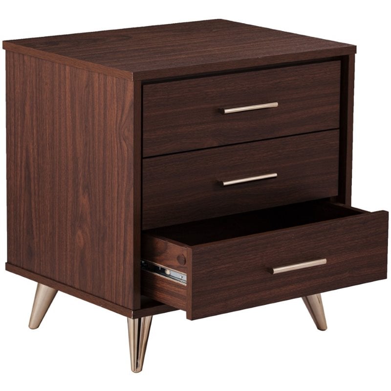 Southern Enterprises Oren 3 Drawer Nightstand In Walnut And Chrome Hf6843