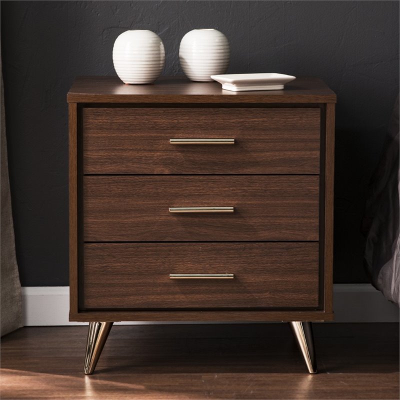 SEI Furniture Oren 3 Drawer Nightstand in Walnut