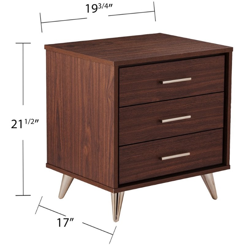 SEI Furniture Oren 3 Drawer Nightstand in Walnut