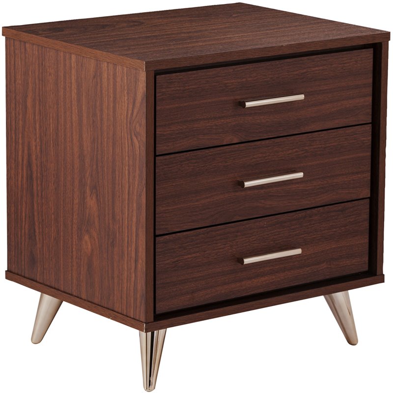 SEI Furniture Oren 3 Drawer Nightstand in Walnut