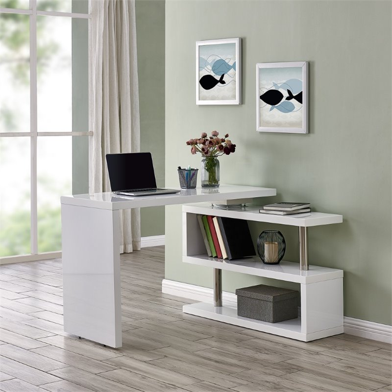 SEI Furniture Yates Adjustable Corner Writing Desk in White and Chrome