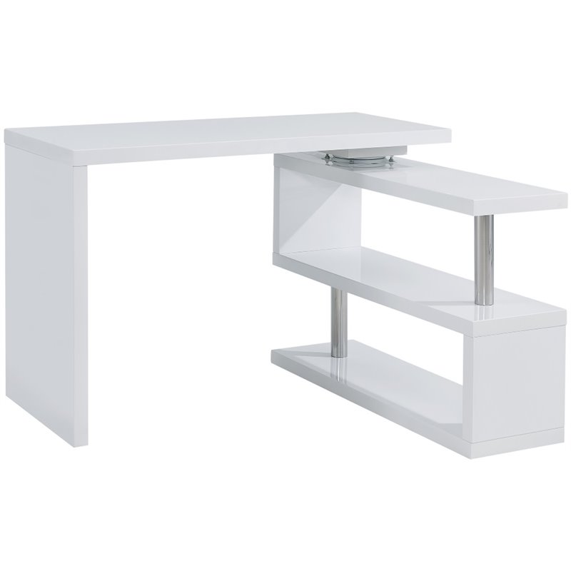 SEI Furniture Yates Adjustable Corner Writing Desk in White and Chrome