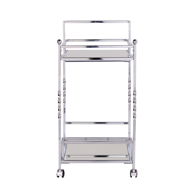 Southern Enterprises Ivers Mirrored Metal Bar Cart in Chrome