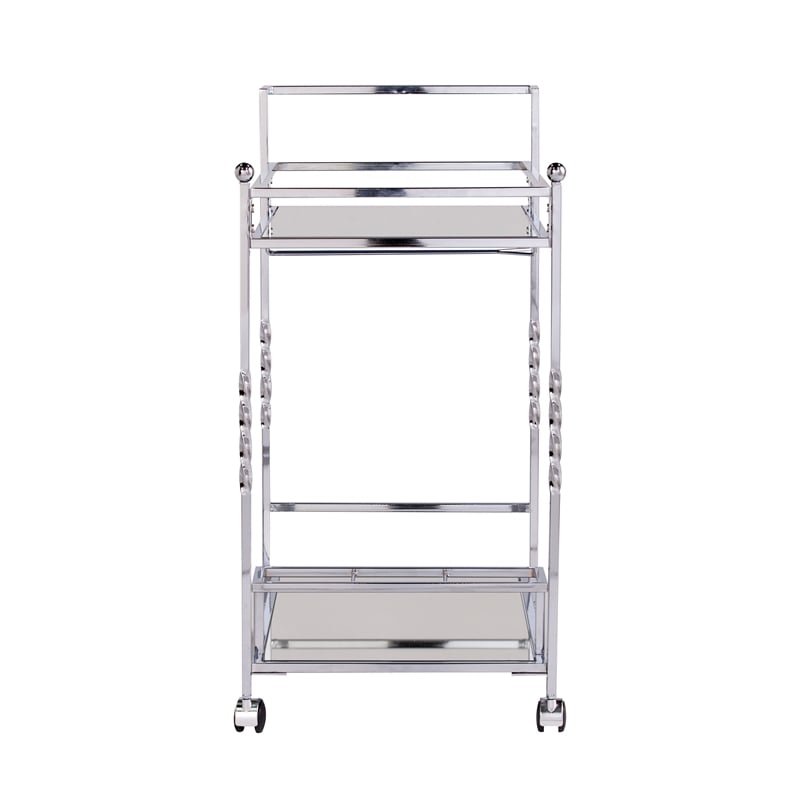 Southern Enterprises Ivers Mirrored Metal Bar Cart in Chrome
