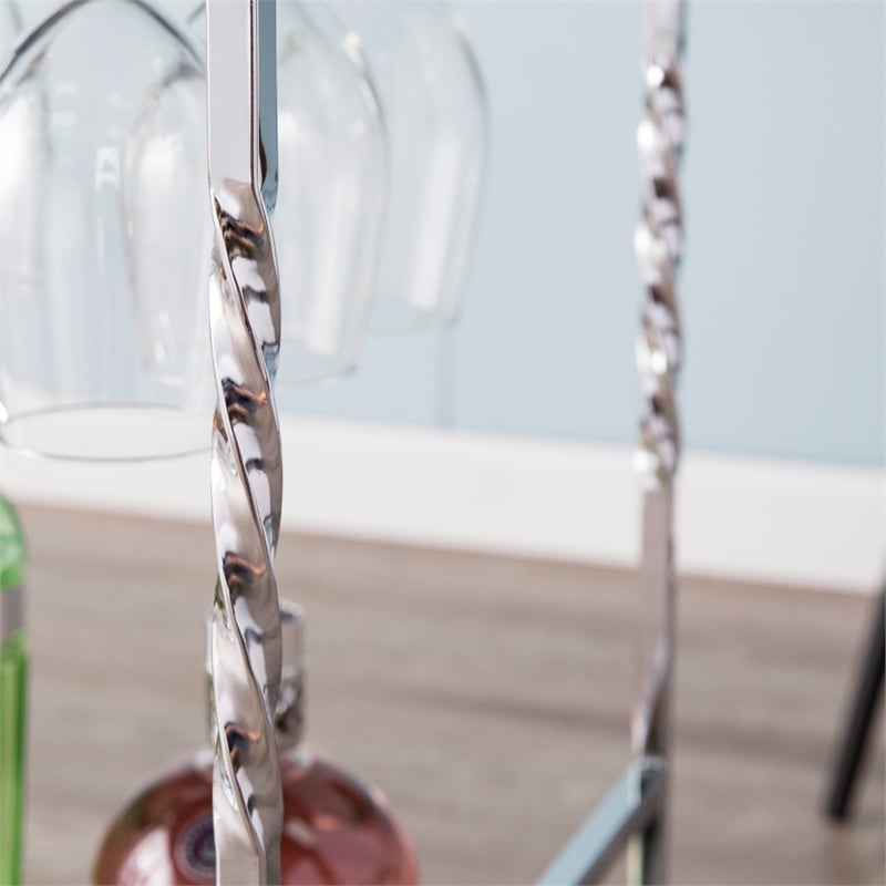 Southern Enterprises Ivers Mirrored Metal Bar Cart in Chrome
