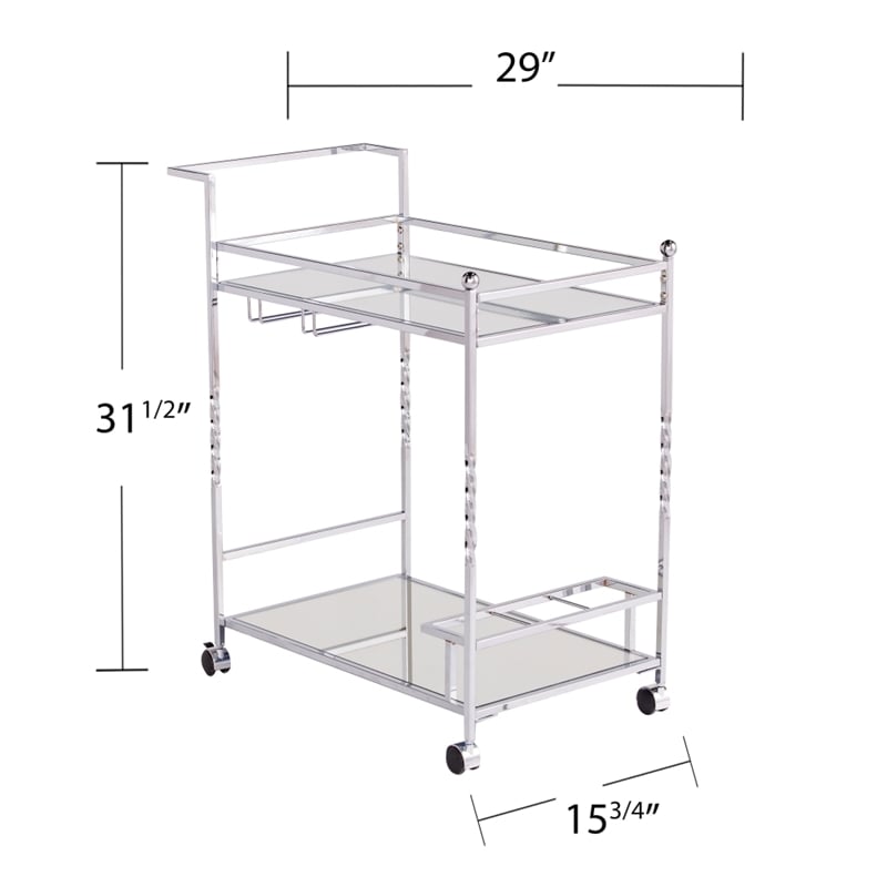 Southern Enterprises Ivers Mirrored Metal Bar Cart in Chrome