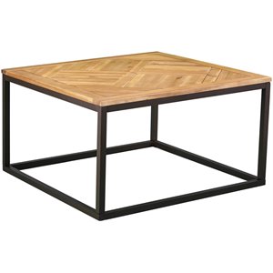 sei furniture baranik wood top patio coffee table in natural and black