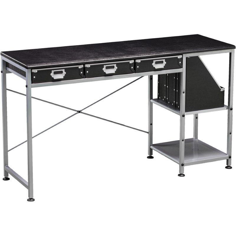 Southern Enterprises Pathan 3 Drawer Industrial Writing Desk in Black