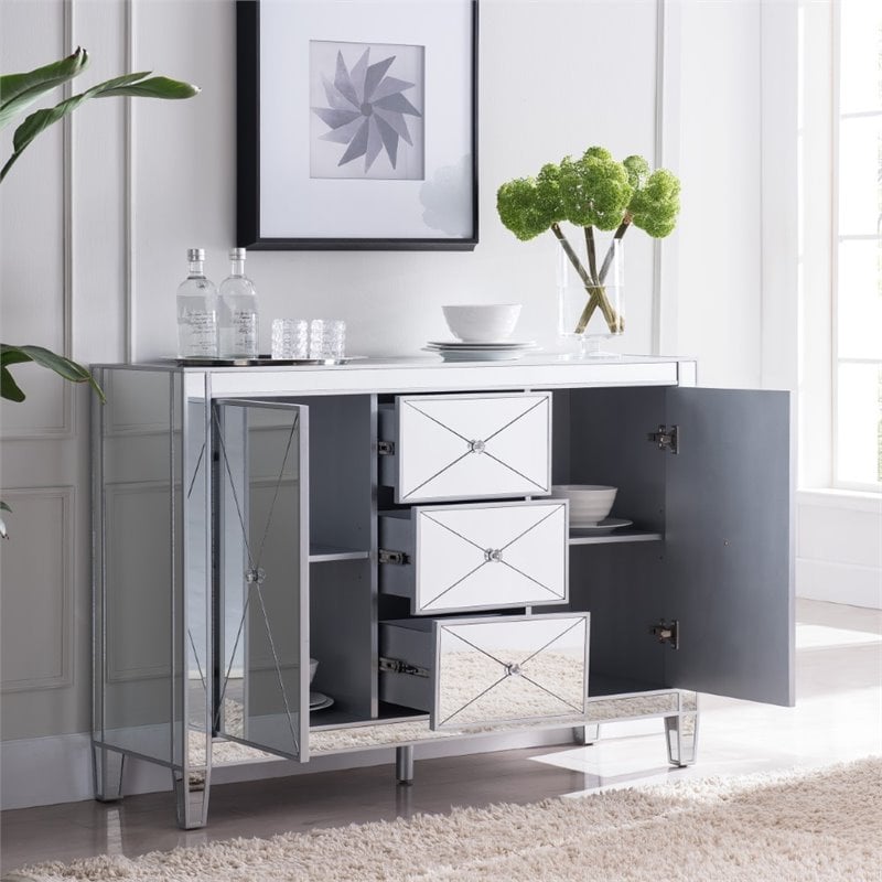 SEI Furniture Mirage 2 Door Mirrored Sideboard in Matte Silver