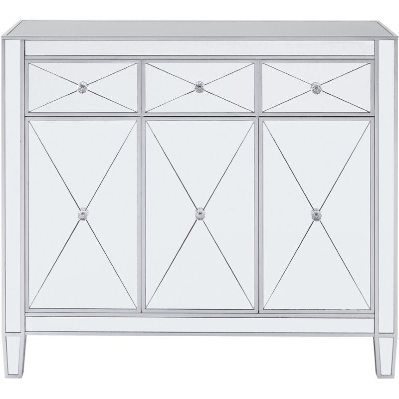 SEI Furniture Mirage 3 Door Mirrored Glass Sideboard in Matte Silver