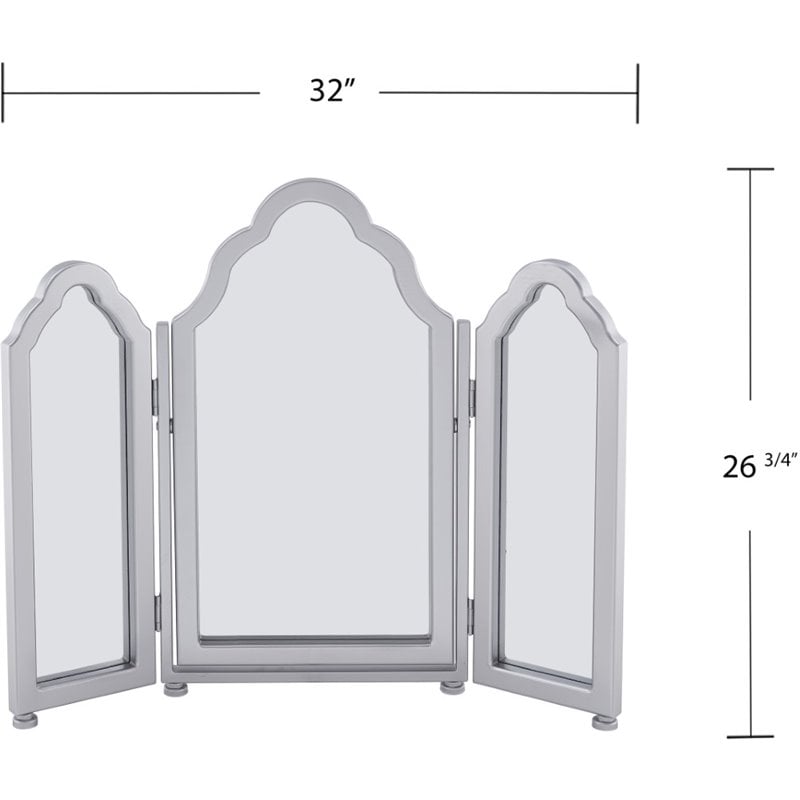 SEI Furniture Archlyn Trifold Scalloped Vanity Mirror in Matte Silver