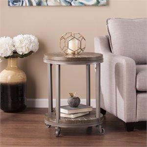 SEI Furniture Konya 18&quot Round Urban Industrial Mobile End Table in Oak