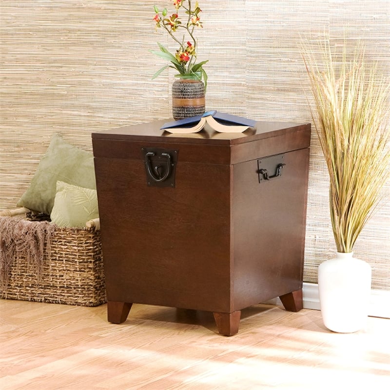SEI Furniture Wood Espresso Square Pyramid Trunk End Table