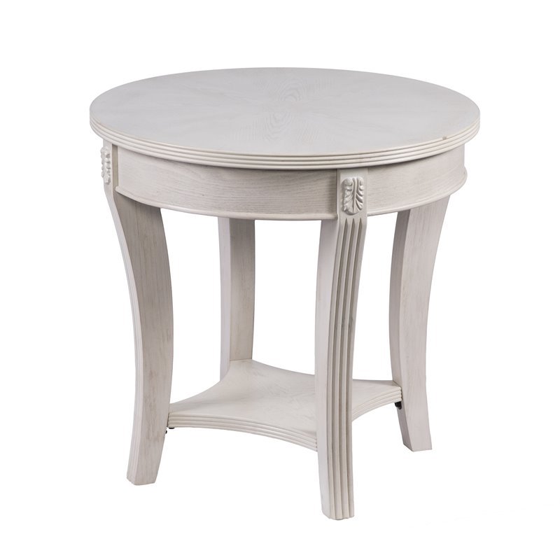 whitewashed round end table