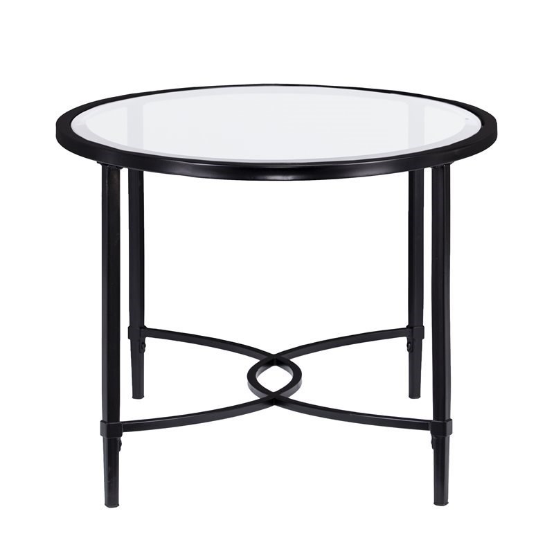 SEI Furniture Quinton Oval Glass Top Cocktail Table in Black