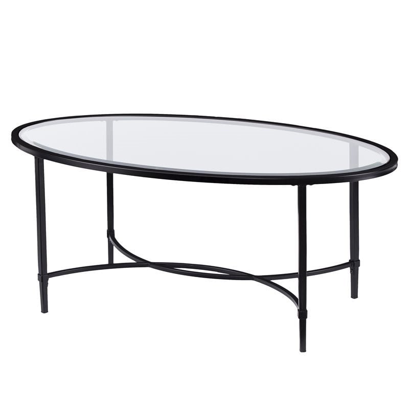 SEI Furniture Quinton Oval Glass Top Cocktail Table in Black