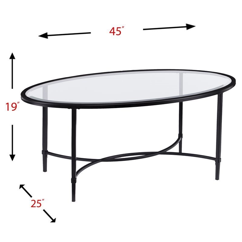 SEI Furniture Quinton Oval Glass Top Cocktail Table in Black