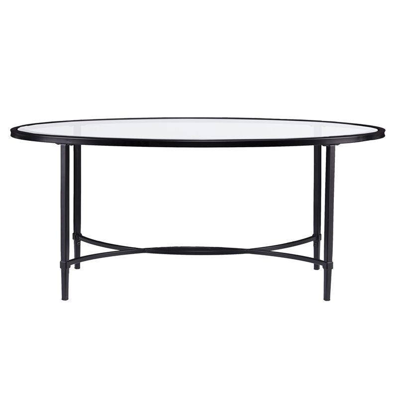 SEI Furniture Quinton Oval Glass Top Cocktail Table in Black Cymax