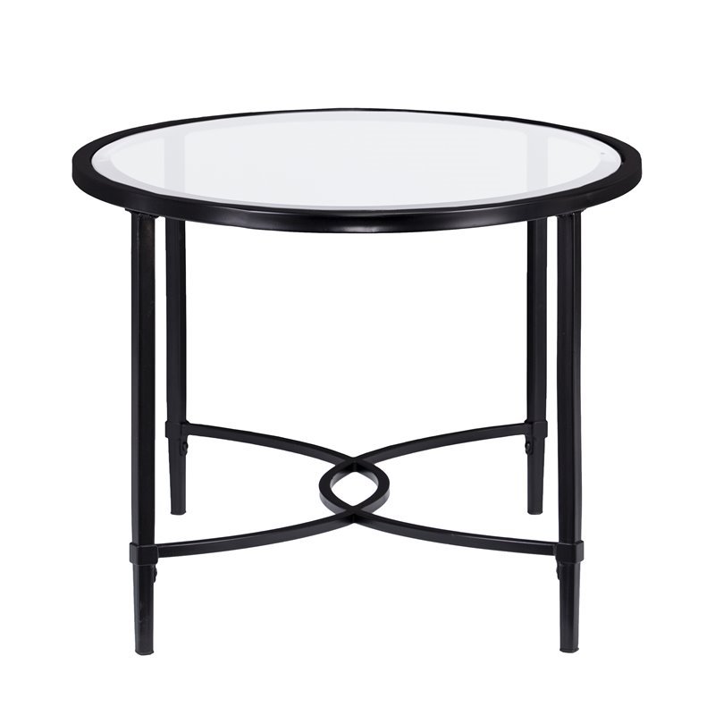 SEI Furniture Quinton Oval Glass Top Cocktail Table in Black Cymax