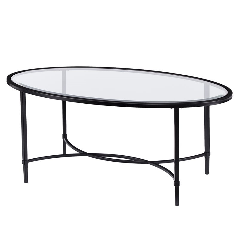SEI Furniture Quinton Oval Glass Top Cocktail Table in Black | Cymax Business