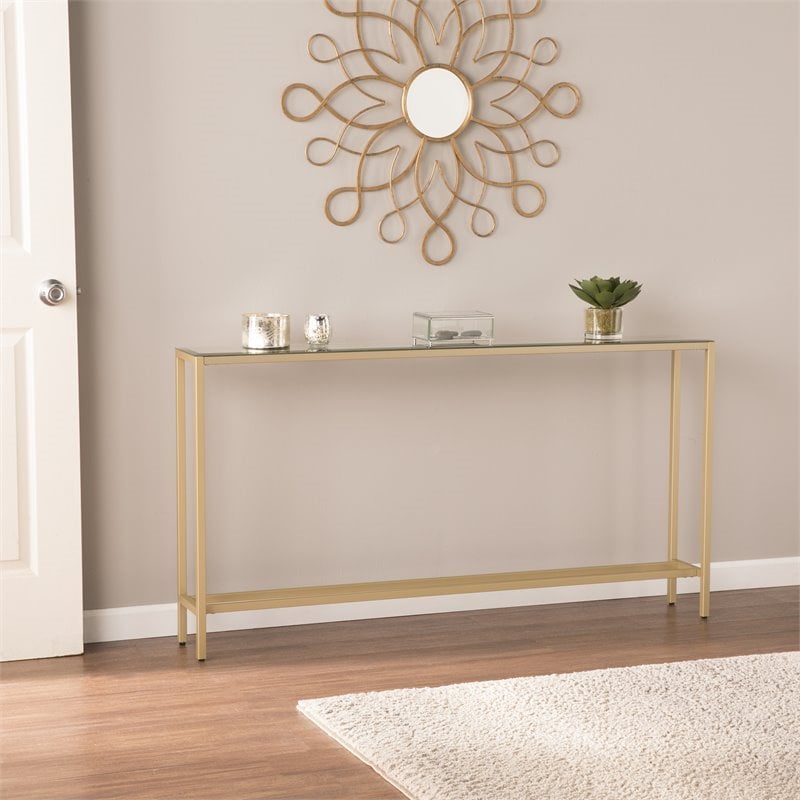 SEI Furniture Darrin Narrow Mirror Top Console Table in Gold