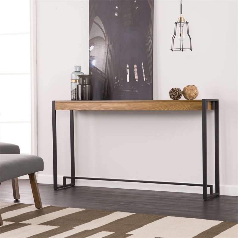 Holly and Martin Macen Transitional Console in Weathered Gray Oak and Black