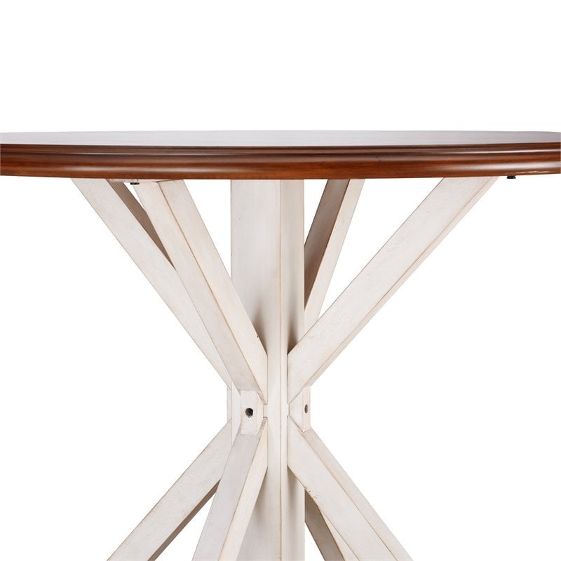 SEI Furniture Barrisdale Farmhouse Round Dining Table in Brown and White