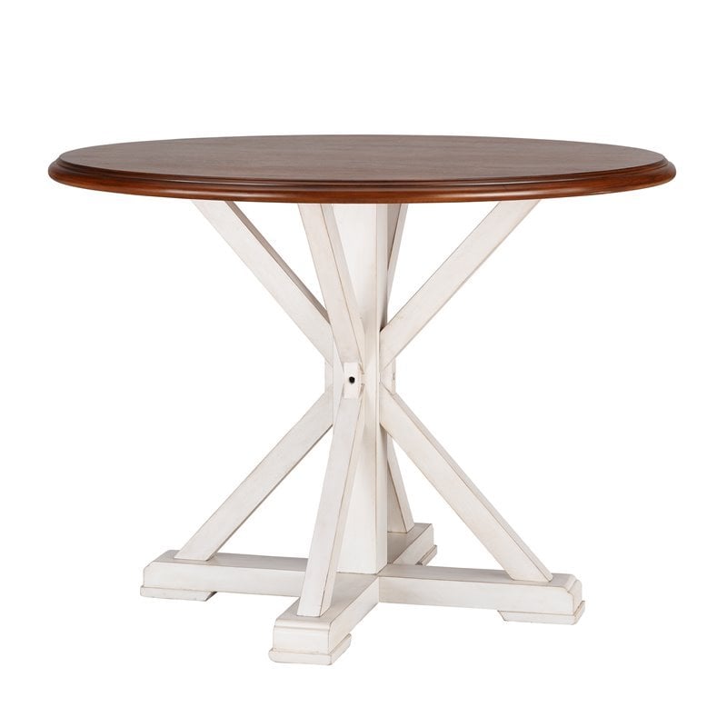 SEI Furniture Barrisdale Farmhouse Round Dining Table in Brown and White