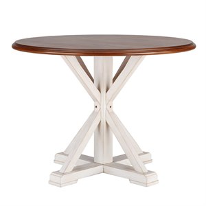 SEI Furniture Barrisdale Farmhouse Round Dining Table in Brown and White